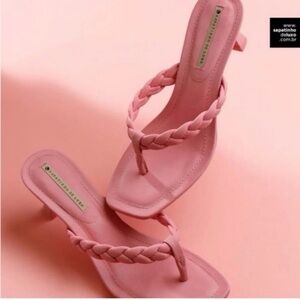 Braided Pink Heel Thong Sandals